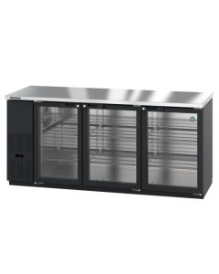 Hoshizaki BB80-G, Refrigerator, Three Section, Black Vinyl Back Bar Back Bar, Glass Doors