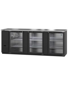 Hoshizaki BB95-G, Refrigerator, Three Section, Black Vinyl Back Bar Back Bar, Glass Doors