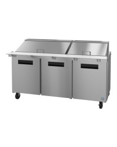 Hoshizaki SR72B-30M Refrigerator, Three Section Mega Top Prep Table, Stainless Doors