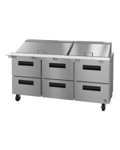 Hoshizaki SR72B-30MD6 Refrigerator, Three Section Mega Top Prep Table, Stainless Drawers
