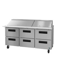 Hoshizaki CRMR72-30MD6, Refrigerator, Three Section Mega Top Prep Table, Stainless Drawers